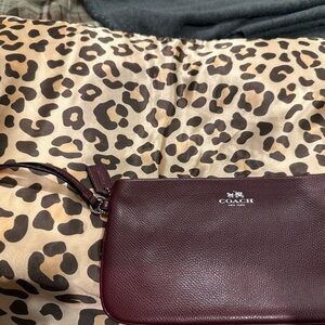 Coach Pebbled Leather Wristlet in Burgundy